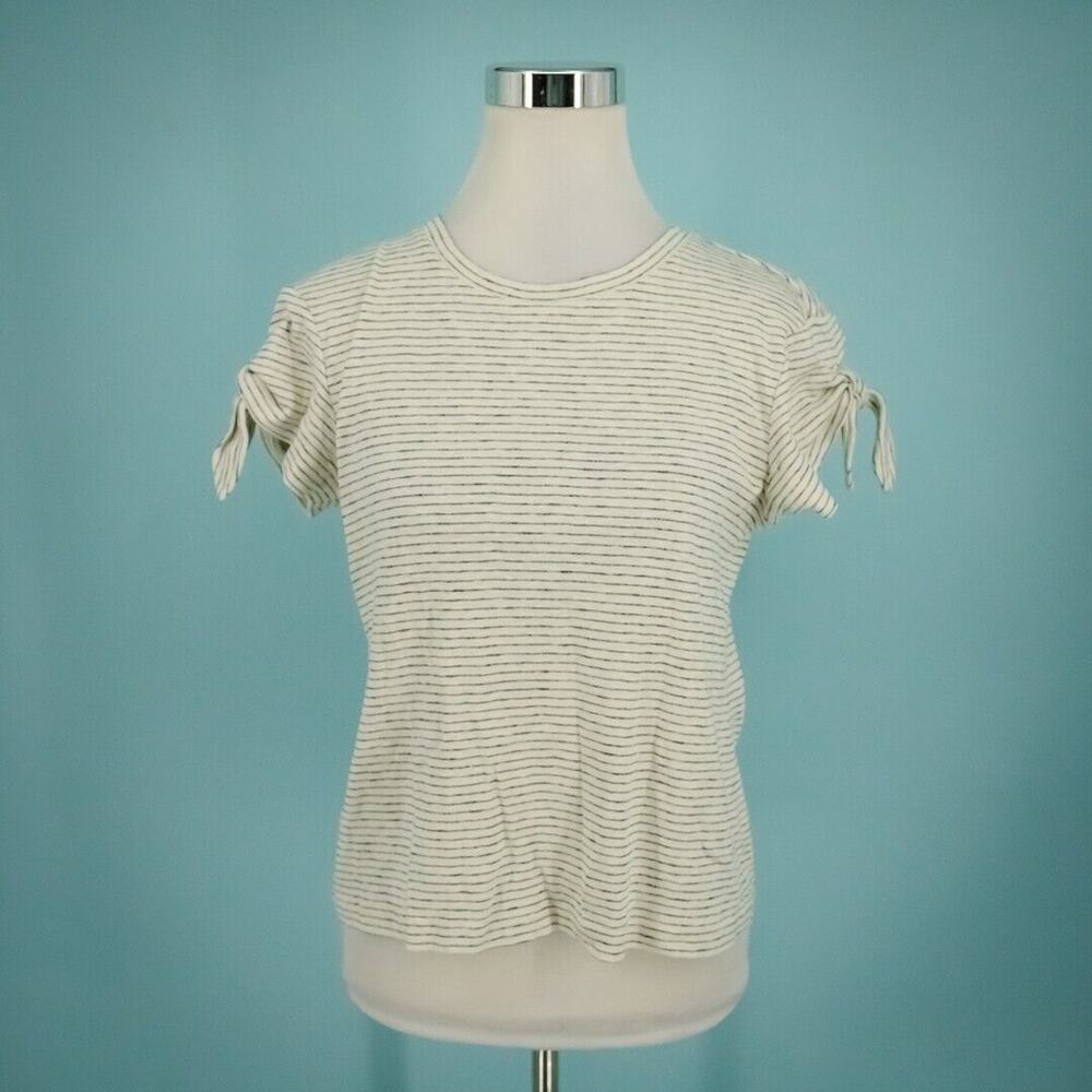 Derek Lam 10 Crosby Size Medium M Ivory Black Stripe Tie Knot Short Sleeve Top
